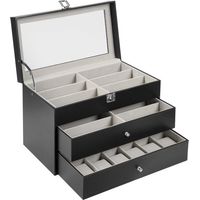 3 strati 24 Slot Contenitore di monili orologio occhiali scatola di immagazzinaggio con vetro trasparente top rimovibile cuscino gioielli cabinet Watch box per orologi occhiali orecchini collana