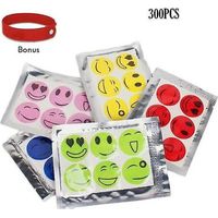 300 mosquito repellent stickers with smiley faces.