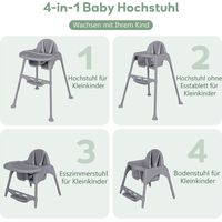 Chaise haute 4 en 1 chaise haute bebe avec plateau amovible chaise haute bebe gris