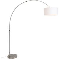 Qazqa – Lampe à arc en acier – Abat-jour en tissu blanc – Hauteur réglable 165-220 cm – Largeur 175-195 cm – Pour intérieur