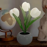 Tulip Lamp, Table Lamp, Desk Lamp, LED Flower Ornament, Simulation Tulip Night Light with Ceramic Vase, for Home, Living Room, Office Decor