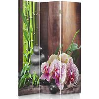 Paravent Décoratif Zen et Nature 3 Volets Motif Cailloux - 110 x 180 cm - 2 faces R° V° + rotation 360°