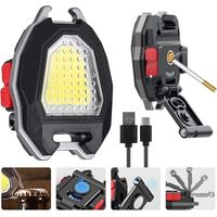 Multifonction Keychain Emergency LED Light: USB Mini lampe de poche porte-clés rechargeable étanche COB lampes de poche avec allume-cigare pour camping réparation éclairage d'urgence [Classe én
