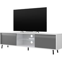 Selsey Lefyr - Mueble TV - blanco mate / gris brillo - 140 cm - iluminación LED a pilas - moderno