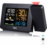 Station Météo Thermomètre Hygromètre sans Fil avec capteur, Horloge météo à Projection, thermomètre intérieur/extérieur avec Contrôle de Radio RCC, Réveil Doubles