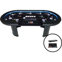 HOME DELUXE - Mesa de póquer con iluminación LED incl. estuche de póquer CASINO - Para 9 personas