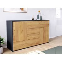 Sideboard stehend Karat A 140cm 2 Türen 4 Pushauszüge Grafit Eiche