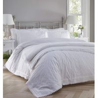 Broderie Completo Letto in Percalle di Cotone Ricamato con Copripiumino e 2 Federe Fantasia Bianca