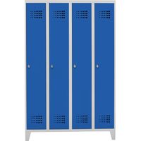 STIER Garderobenspind Premium mit Füßen 4 Abteile Drehriegel lichtgrau/enzianblau