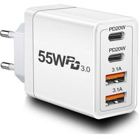 Chargeur Rapide 55W - Multi Secteur - 4 Ports USB - Compatible iPhone, iPad, Samsung - Protection Sécurisée
