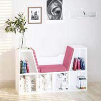 HOMCOM Bibliothèque banc 2 en 1 avec coussins de siège, 6 compartiments ouverts 2 niveaux, pour salon/chambre/bureau, 102x30x61cm, rose