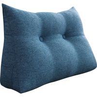 VERCART Coussin de Lecture, Oreiller Traversin Soutien Dorsal, Triangulaire Coussin à Coins, Gros Coussin Canapé, Coussin tête de Lit Dossier, Oreiller de Repos Cale Dos en Lin Bleu 80CM