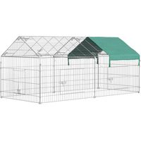 Cage pour petits animaux 2 portes avec auvent extérieur 220x103x103cm Argent Vert