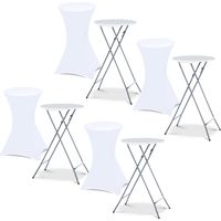 Idmarket – Lot de 4 tables hautes pliantes 105 cm – Plateau en polyéthylène haute densité 60 cm – Housses blanches lavables – Structure en acier anti-rouille