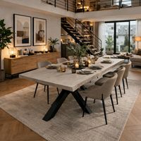 Table extensible chêne grisé bords naturels pied noir 180 cm PALERME