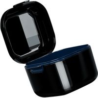 Étui pour prothèse dentaire en plastique résistant de qualité alimentaire, anti-taches, avec système de drainage et cupule pour prothèses dentaires mobiles, noir.