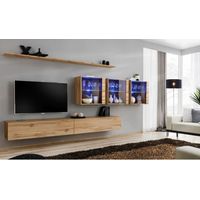 Ensemble mural - Switch XVII - 3 vitrines LED - 2 banc TV - 2 étagères - Bois - Livraison gratuite