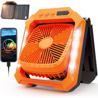 Ventilatore solare da 26800 mAh con doppio pannello solare pieghevole, ventilatore da campeggio silenzioso, 3 velocità, LED e timer ventilatore da tavolo portatile per tenda, viaggi e pesca