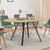 Mesa de comedor redonda extensible YSEULT 4-8 personas madera y negro diseño industrial 110-150 cm