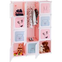Relaxdays – Étagère emboîtable enfants – Armoire DIY en plastique – 9 cases avec tringle – Dimensions H145 x L110 x P37,5 cm – Motifs ludiques rose