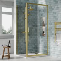 Nuie Rene Sliding Shower Door 1400mm Wide with Brushed Brass Profile - 6mm Glass