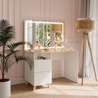Tocador Karen, Blanco/Artesano, 110 cm con espejo LED, Vicco