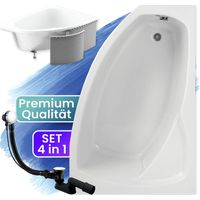 Badewanne Eckbadewanne 150x100 Rechts mit Styroporverkleidung, Ablauf & Füße GRATIS - Komplettset 4in1 Original Acryl Wanne Siphon - BADLAND FRIDA