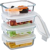 Relaxdays – Boîtes alimentaires en verre 640 ml – Lot de 4 – Couvercles hermétiques en plastique – Empilables et compatibles lave-vaisselle