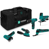 Vonroc – Pack de 5 outils électroportatifs 12V – Scie sauteuse, perceuse, ponceuse, outil multifonction, meuleuse – 5 batteries 12V et sac inclus
