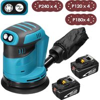 Ponceuse orbitale, excentrique,Ponceuse orbitale aléatoire sans fil 125 mm,Sans balais, avec 12 papiers abrasifs et sac à poussière +2x batterie 5,5A (sans chargeur)-Compatible avec le chargeur Makita