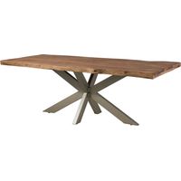 FREEFORM 5 Tavolo da pranzo in legno di sheesham - decapato / grigio - gambe ad X argento matt 200x100