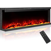 Chimenea eléctrica de lujo de 3 caras, negra, 1800 W, 50 pulgadas, con panel de control remoto, 12 efectos de llama eléctrica, inserto multimedia de pared, 3 opciones de montaje