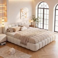 Lit Double Rembourré 140x190 cm,Lit Bulle avec Sommier à Lattes, Lit adulte 140x190 Lits 2 Personnes Capitonne avec Tête de Lits,Cadre de Lit pour Adulte et Adolescents,sans Matelas,Tissu en Lin,Beige