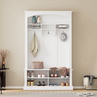 Mueble de entrada 120 x 40 x 190 cm - con banco y estante para zapatos, 3 ganchos - rectangular - blanco