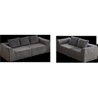 Minimalistisches Sofa aus Cord mit schlanken Linien, einer sanft abfallenden Rückenlehne und fünf Kissen.