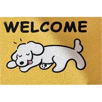 Tapis de porte chien cartoon antidérapant gratte-boue bienvenue, décoration maison jaune 40x60cm