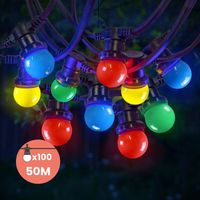 Guirlande Guinguette 50M Multicolore IP65 - Guirlande Lumineuse Extérieur 100 Bulbes Multicolore - Guirlande Exterieure Etanche pour Décoration de Jardin. Maison et Façade