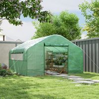 Serre tunnel 4x3x2 m avec 2 fenêtres, bâche en PE anti-UV et 1 porte enroulable avec fermeture éclair (verte)