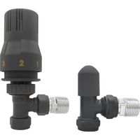 NRG 15mm Angled Thermostatic Radiator Valve and Manual Angled Valves Anthracite