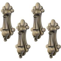 Set of 4 Vintage Carved Bronze Zinc Alloy Single Hole Pendant Handles for Cabinets, Wardrobes, Drawers, Doors, Decorative Furniture