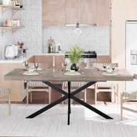 140CM-180CM Retro Rectangular Extendable Dining Table With Hidden Storage Natural Top With Same Color Embossed Center Plate For Dining Room Kitchen & Living Room Seats 4-6(Gray)