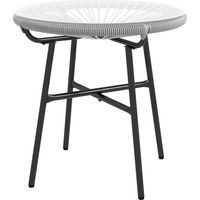Mesa Auxiliar de Ratán Sintético Redonda para Exteriores con Encimera de Vidrio Templado Ø50x50 cm Gris