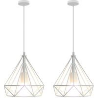 2PCS 25CM Diamond Pendant Light Retro Pendant Lights Industrial Metal Chandelier Antique Vintage Ceiling Lights White