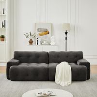 Canapé cloud, 2 places surdimensionnées – larges accoudoirs et design moderne avec détails capitonnés. Canapé incurvé. Livré monté. Chenille. Gris.