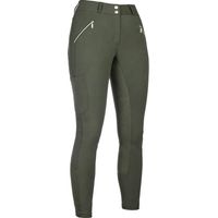 36 IT, verde oliva: Pantaloni donna per equitazione modello Lia a vita alta full grip in pelle sintetica