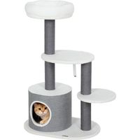 Krabpaal met 1 kattenhol, 1 kattenbed, 2 platforms, palen van jutetouw, wit + grijs