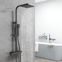 Aica Sanitaire – Colonne de douche thermostatique – Mitigeur en laiton – Douche de tête 20x20cm – Réglable 725-1175mm – Anti-brûlure noir mat