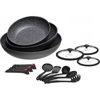 Set Padelle 28-24-20cm Per Induzione Con Coperchi, 5 Mestoli E Manici Removibili