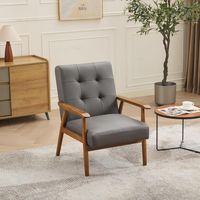 Fauteuil d'appoint en Cuir Véritable, Cadre en Bois d'Hévéa Massif,Chaise Lounge Moderne,Idéal pour Salon, Réception, Chambre & Balcon