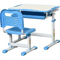 Pupitre enfant 2 en 1 bureau et chaise réglable hauteur +6 ans 66x47x77 cm Bleu
